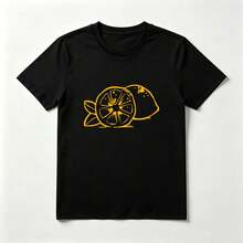 Limones Amarillos Playera de Algodón Negro Veraniega Refrescante - Negro - Ver 1