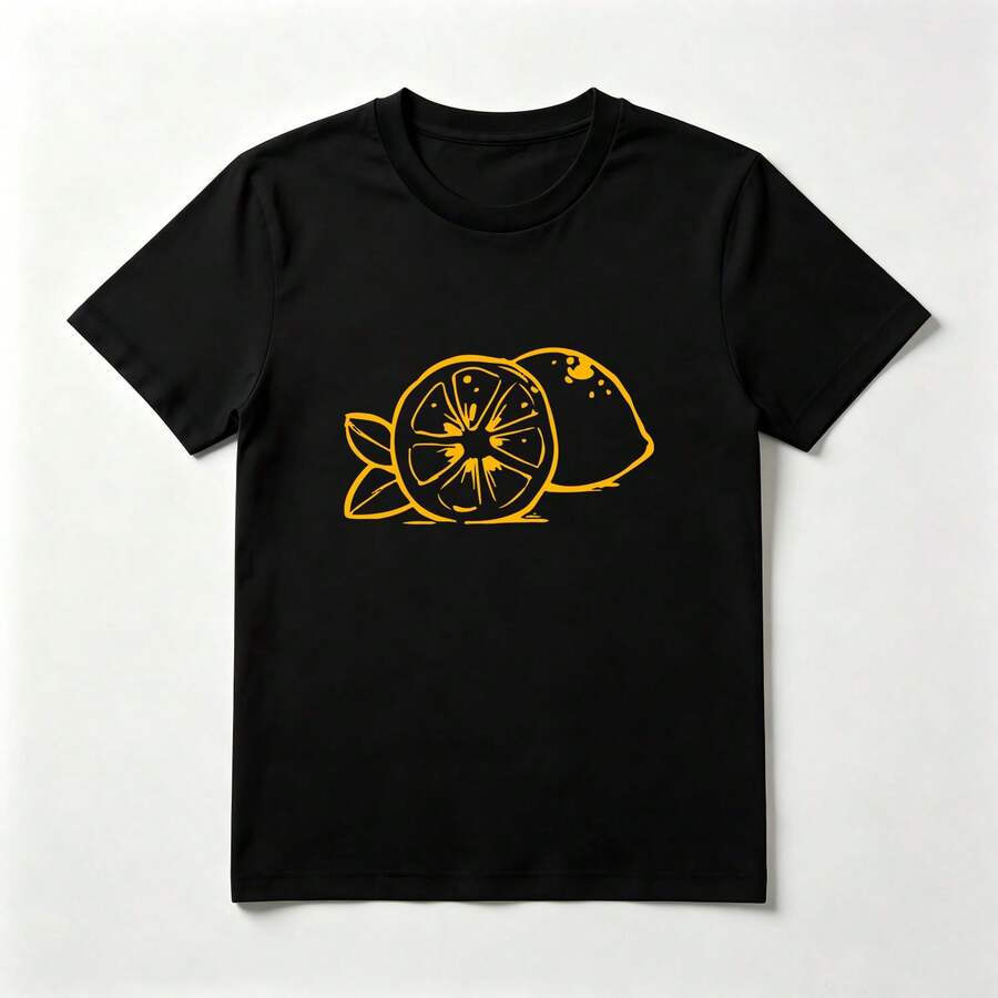 Limones Amarillos Playera de Algodón Negro Veraniega Refrescante - Negro - Ver 1