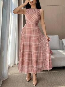 xheDAZY Vestido midi asimétrico elegante para mujer, sin mangas, vestido de invitada de boda de veranoxhe - Rosa - Ver 6