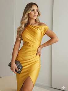 Lizandra Midi Trilobal Dress For Casual Parties, Night Out, And Dates - Yellow - View 2