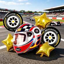 Helmet Gold Tire Star Balloon Decoration, Tire-Shaped Aluminum Foil Balloon Set, Racing Theme Suitable For Birthday Party Gathering Decoration Balloons - Multicolor - View 2