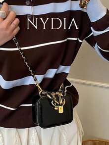 1pc Women's Mini Black Chain Crossbody Bag, Retro Aesthetic Square Handbag, Multipurpose Shoulder Bag Suitable For Casual Daily Use - Black - View 1