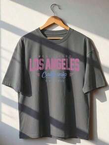 Women's Short-Sleeved T-Shirt, Casual Summer Style, With Los Angeles Slogan Print, Loose And Versatile, With Round Neck, Ideal For Everyday Wear And Holidays. - 白色 - 查看 11