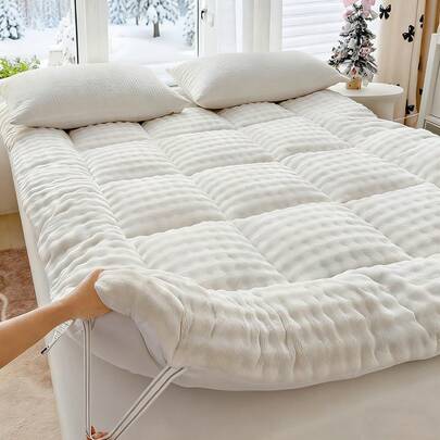 Oaskys Cute Soft Mattress Topper - Comfort Breathable Fiber Filling Folding Roll Up Mattress Sleeping Pad, 6-8cm Warm Thickness Quilted Mattress Topper For Sleeping