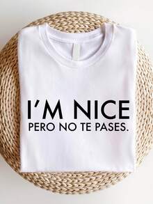 Camiseta Divertida para Mujer "Cozy Comfy Lounge" - Diseño con la Frase Audaz "Estoy Bien, Pero No Te Excedas" - Texto en Blanco y Negro, Combinable - Estilo Holgado y Casual para Uso Diario - Regalo Cultural Mexicano-Americano, Adecuada para Mujeres Latinoamericanas y Bilingües, Camiseta Gráfica de Moda de Verano, Tela Cómoda y Suave para Uso en Casa - Negro - Ver 6