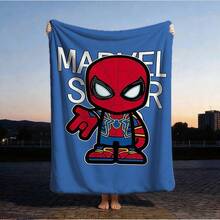 Marvel 1pc S-Pider-Man Print Blanket,Retro Cartoon Style Throw Blanket,Cartoon Character Printed Blanket,All-Season Universal Nap Blanket,Character Home Decor Blanket,Modern Fashion Gift Suitable For Home Bedroom Bed Sofa Office Lunch Break Cover Picnic Blanket - 彩色 - 查看 2