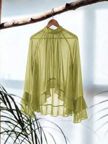 Blusa elegante y lujosa de gasa con volantes y capas en color púrpura-rojo para mujer - Gris - Ver 9