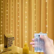 1 pieza Luces de cadena LED para cortina de ventana con 8 modos de iluminación, lámpara de atmósfera alimentada por batería para decoración de fondo de ventana en interiores, boda, fiesta de cumpleaños (Baterías no incluidas) - Lámpara de cortina con caja de pilas AA - Ver 10