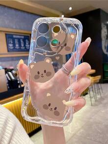 1pc Fashionable TPU Material Phone Case With 3 Bear Head Elements, Milky Wavy Pattern, Thick Shockproof Precise Cutout Lens Protection, Compatible With IPhone/ Galaxy/Transsion, Ideal Choice For Fashion Lovers With Minimalist Design - Clear - View 7