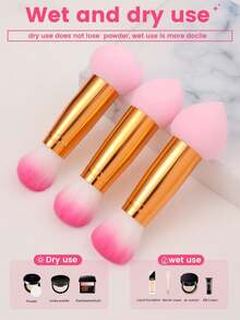 Set de 3 piezas de herramientas de maquillaje profesionales de doble extremo. El diseño de doble extremo es multifuncional, adecuado para la aplicación de base/corrector/polvo. Esencial de belleza práctico para viajar, un set de regalo perfecto para artistas de maquillaje y principiantes. - Rosa - Ver 3