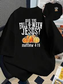 New 180g Heavyweight Short-Sleeved T-Shirt, % Cotton, With Front And Back Prints - Halloween Jesus, Thanksgiving Theme - Fashionable Printed T-Shirt For Women, Spring/Summer, Fashionable Item, Versatile And Casual - Suitable For Layering In Spring And Autumn, Or As A Summer Top, Unisex. - 黑色 - 查看 6