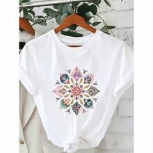 Women's Short-Sleeved T-Shirt With Colorful And Fresh Summer Mandala Print, Casual Everyday Top, Breathable And Comfortable Summer Crew Neck Loose-Fitting T-Shirt - 白色的 - 查看 1