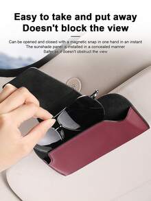Summer Car Fashion Glasses Holder, Leather Car Sun Visor Glasses Storage Box, Car Eyeglasses Clip - A - View 2