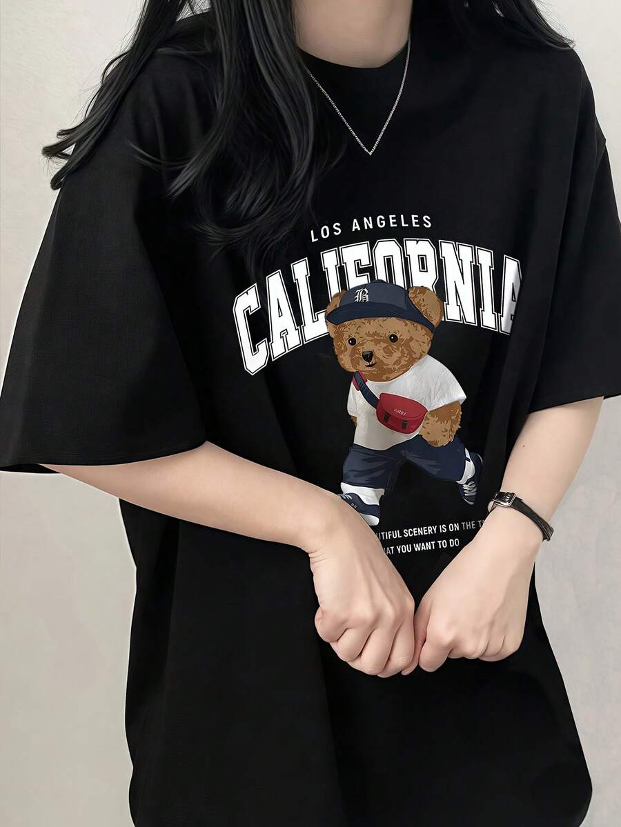 Soft, Breathable, Solid-Color Short-Sleeved T-Shirt For Women, Perfect For Summer. - 黑色 - 查看 1