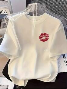 Women's Casual Short Sleeve Crew Neck T-Shirt, Cartoon Print - White Summer Blouse, Breathable And Comfortable, Perfect For Everyday Wear, Simple T-Shirt For Women - 白色 - 查看 5