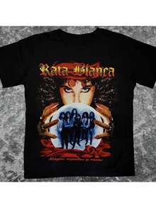 Rata Blanca Band T-Shirt With Artistic Black Print - Casual And Simple Graphic Style, 100% Pure Cotton - Soft And Comfortable Short-Sleeved Crew Neck T-Shirt With Bold Portrait Print, Urban Fashion Top For Everyone.Jpg - 黑色 - 查看 1