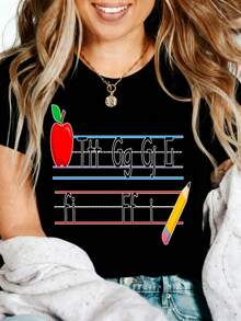 Teacher Appreciation Graphic T-Shirt Thank You Teacher Best Teacher Educator Gift Heartfelt 100% Cotton Oversized Soft Breathable Casual Crewneck Short Sleeve Top Teachers Educators School Staff Gift Givers - Negro - Ver 2