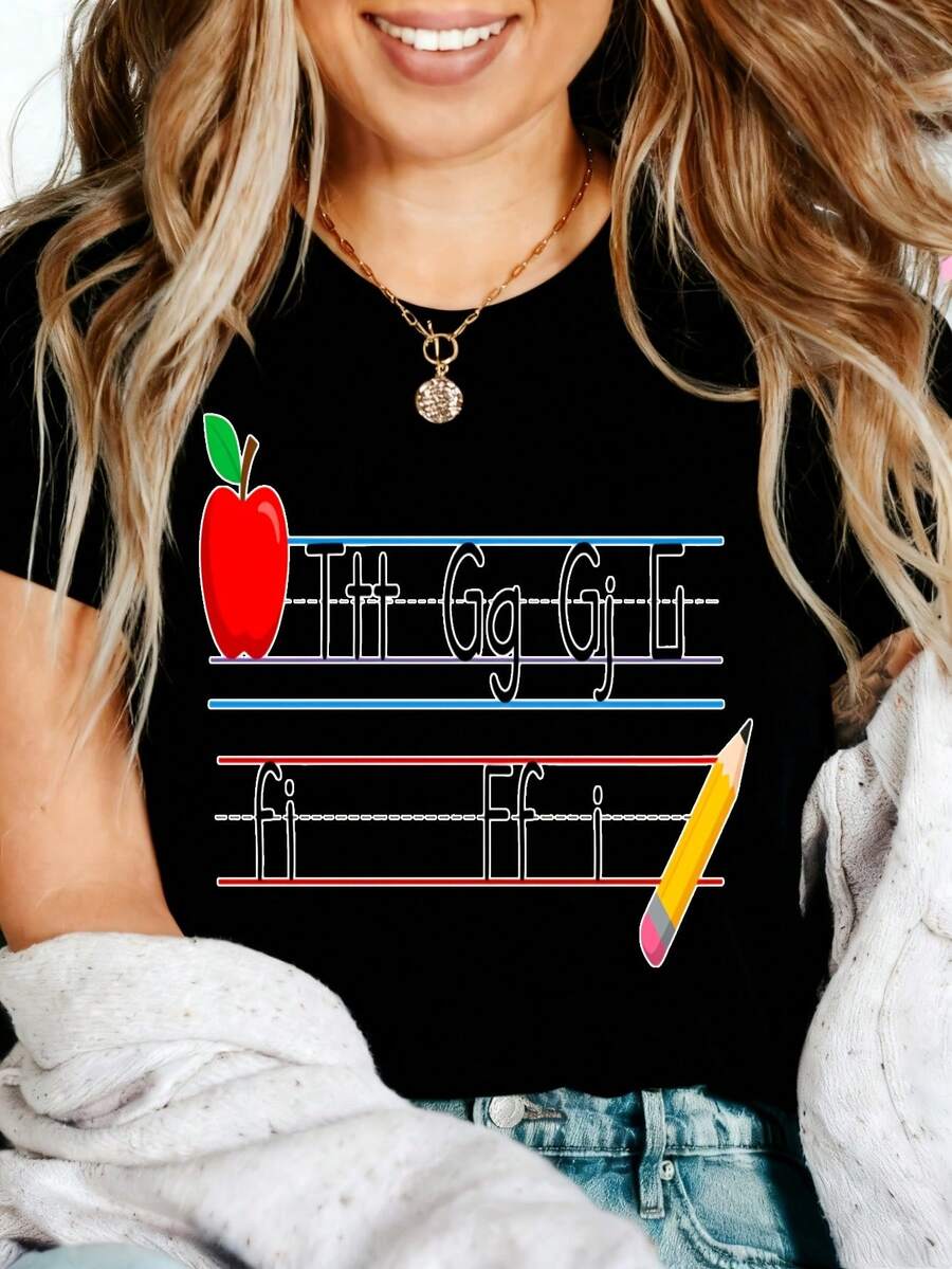 Teacher Appreciation Graphic T-Shirt Thank You Teacher Best Teacher Educator Gift Heartfelt 100% Cotton Oversized Soft Breathable Casual Crewneck Short Sleeve Top Teachers Educators School Staff Gift Givers
