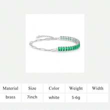 MDFUN 18K White Gold Plated Bracelet, Baguette Cut CZ Half Tennis Half Paperclip Chain Adjustable Bracelet, Multicolor Elegant Jewelry For Women - Green - View 8