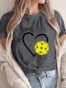Camiseta de Verano Premium para Mujer con Estampado de Pickleball - Suéter Casual Suave y Elástico con Estampados de Corazones y Pelotas, Top Deportivo Lavable a Máquina, Adecuado para Uso Diario en Primavera y Otoño, Camiseta de Ajuste Cómodo. - Blanco - Ver 7