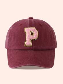 1pc Kids Burgundy Letter Baseball Cap, Sun Hat For Boys And Girls, Suitable For Outdoor And Daily Use - Pink Gold Label - Wine Red Washable Cap - View 24