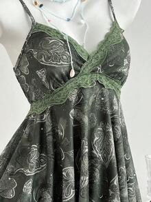 Top de mujer con estampado de leopardo y dobladillo asimétrico con encaje - Verde Oliva - Ver 4