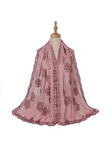 1pc New Bridal Veil Fabric With Embroidery & Sequin Decor, Silky Scarf, Shiny Ribbon, Headband And Veil - Multicolor - View 15