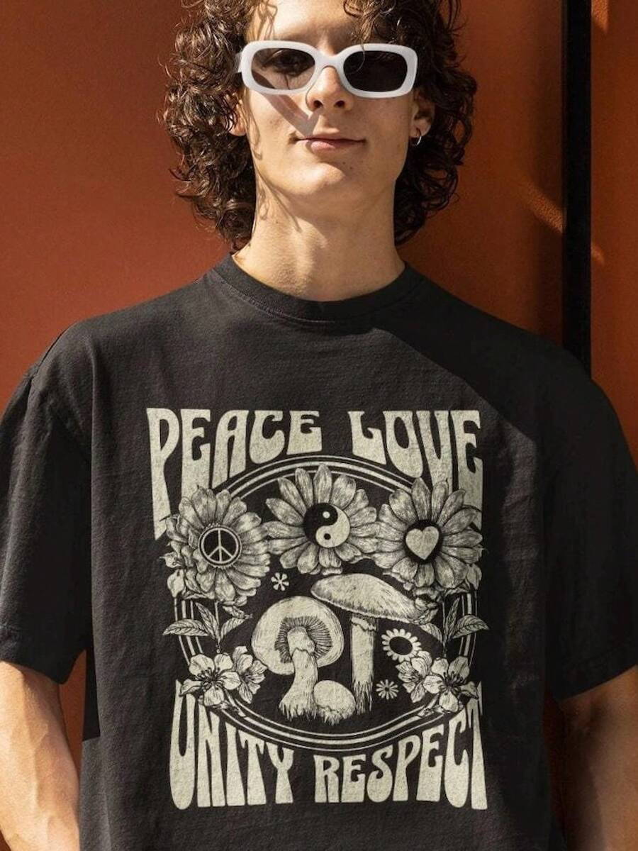 Peace Love Unity Respect Shirt, Rave Outfit, Festival Shirt, Rave Top, EDM Shirt, Festival Outfit, Gift For Ravers, Rave Merch, Rave Shirt, Women's Blouses, Women's T-Shirts, Women's Casual Dresses, Y2K Women's Sports T-Shirts, Summer T-Shirts, Women's Clothing, Fashion Perfect For Daily - 黑色 - 查看 1