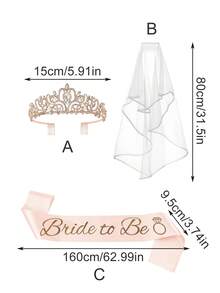 Conjunto de Decoração para Noiva, Faixa de Noiva, Véu de Noiva Branco, Tiara de Noiva, Adequado para Despedida de Solteira, Decoração de Chá de Panela, Decoração de Festa de Despedida de Solteira em Ouro Rosé, Jogos de Festa de Despedida de Solteira da Noiva - Multicolorido - Visão 4