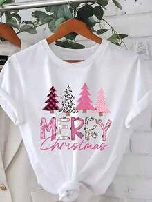 Talla Grande - Talla Grande - Camiseta con Estampado Gráfico Navideño - Diseño de Leopardo y Árbol de Navidad con Decoración de Letras de Feliz Navidad - Lavable a Máquina, Ropa de Regalo Festiva, Camisetas Navideñas, Ropa de Temporada, Diseño Festivo |     Estampado de animales adorables |     Estampado de letras divertidas |     Combinable con la moda callejera |     Ropa para el verano al aire libre o para el día a día |     Ropa diaria para chicas dulces o estudiantes |     Ropa fresca y sin sudor en verano |     Estampado de animales adorables |     Estampado de letras divertidas |     Combinable con la moda callejera |     Ropa para el verano al aire libre o para el día a día |     Ropa diaria para chicas dulces o estudiantes |     Ropa fresca y sin sudor en verano - Blanco - Ver 3