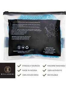 BELLANOMI African Exfoliating Net Sponge, Authentic, Ethically Sourced From Nigeria, 45 Inches Long, Back Scrubber For Daily Use (Copper Brown) - Sky Blue - 查看 2