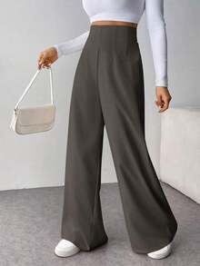 es texturizados de cintura alta y pierna ancha, casuales y elegantes, para volver a la escuela y al trabajo, para mujer - Gris Oscuro - Ver 4