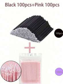 300/200/100/10 piezas Toallitas de limpieza para extensiones de pestañas, removedor de levantamiento y pegamento de pestañas, micro cepillos de pestañas, herramientas y accesorios de maquillaje - Multicolor - Ver 13