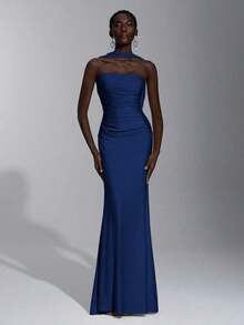 Vestido body-con con diseño elegante, romántico, sexy y minimalista, de punto elástico, tirantes finos, espalda abierta y cintura ajustada.Estilo de moda e influencer, apto para vacaciones, fiestas, bodas, damas de honor. - Azul marino 2 - Ver 6
