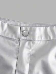 LUNE Shorts ajustados de piel sintética, casuales para el verano - Plateado - Ver 4