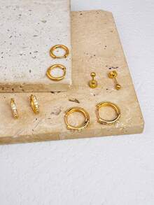 4 Pairs Stainless Steel Hoop Earrings CZ Stud Stackable Earring Set For Women, Dainty 14K Gold Plated Minimalist Huggie Hoop Earrings Tiny Ball Flat Back Stud Earrings For Lobe Cartilage Helix For Multiple Piercing Jewelry For Girl Men Women Daily Wear Party Festival Holiday - Gold - View 5