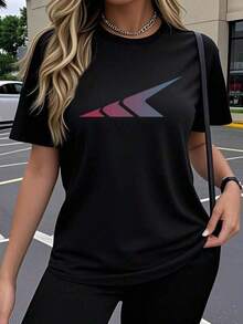 1pc Camisetas Para Mujer Camiseta única estilo y2k con diseño gráfico moderno en tonos vibrantes que destaca en tu outfit ideal para cualquier ocasión y esencial en tu armario mexicano. Perfecta para quienes aman la moda contemporánea y buscan un look único. Camiseta De Manga Corta De Algodón - Negro - Ver 1