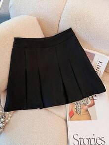 Falda minimalista de unicolor y estilo informal y elegante para mujer - Negro - Ver 6