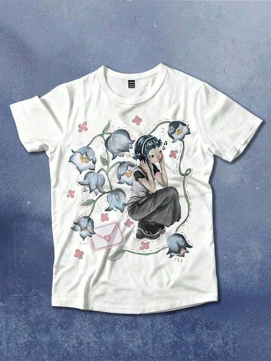 l de manga corta con cuello redondo para mujer de talla grande con bordado de flores, mariposas y borlas de perlas falsas, blusa floral blanca, adecuada para uso diario y vacaciones de verano - Blanco - Ver 1