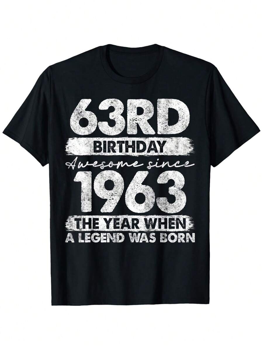 Gift T-Shirt For 63rd Birthday For Men And Women - Limited Edition Vintage 1963, Suitable For Parents, All Seasons Wear, 100% Pure Cotton Crew Neck T-Shirt With 1963 Print, Machine Washable, For People Turning 63 - 黑色 - 查看 1