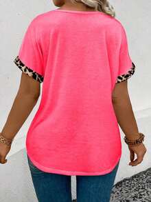 Selamara Camiseta casual y versátil con estampado de leopardo para mujer de talla grande, nueva llegada de primavera/verano - Rosa - Ver 2