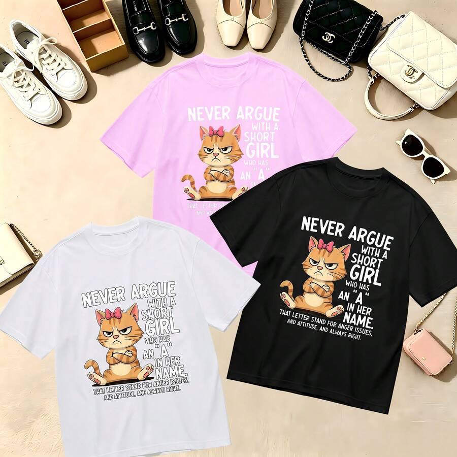 Choose One Of The Three Sets Women's T-Shirt Kawaii Cat Lover 100% Cotton Oversized Soft Breathable Casual Crewneck Short Sleeve Top Retro Summer Vibes Streetwear - 白色 - 查看 1