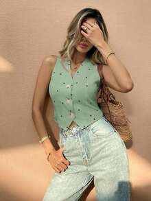 Camisa informal sin mangas para mujer, moda minimalista para uso diario - Verde - Ver 6