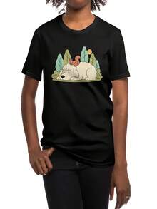 Camiseta de manga corta para mujer, holgada, cómoda, de diseño de moda y transpirable, para la siesta de la tarde - [Negro] - Ver 1