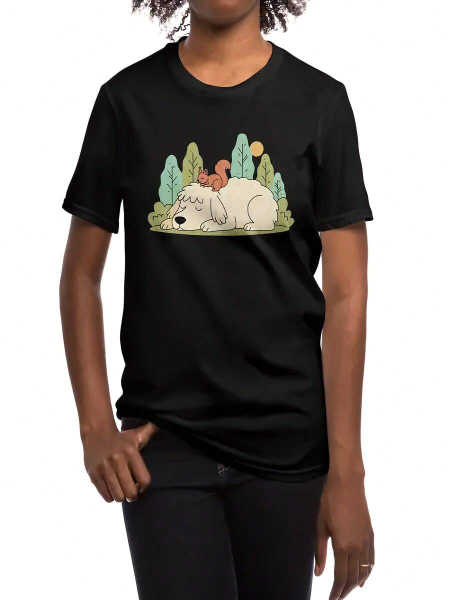 Camiseta de manga corta para mujer, holgada, cómoda, de diseño de moda y transpirable, para la siesta de la tarde - [Negro] - Ver 1