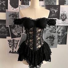 Women's Casual Retro Corset Lace Bodycon Asymmetrical Hem Mini Dress, Suitable For Y2K,Summer Dresses For Women - Blanco - Ver 7