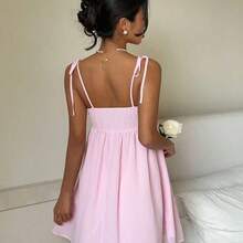 Women's Elegant Pink Spaghetti Strap Mini Dress, Summer - Rosa - Ver 3