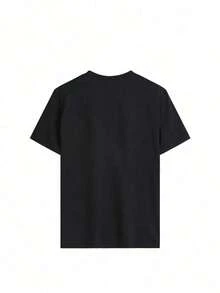 Vestido Camiseta de Manga Corta con Cuello Redondo y Estampado Gráfico de Gato para Amantes de la Música, Estilo Casual Minimalista para Mujer, Negro, Verano - Negro - Ver 3