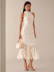 Vestido elegante sin mangas con cintura ceñida para mujer - Albaricoque - Ver 4