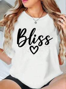 Camisetas gráficas para mujer, camiseta Bliss Heart Graphic para mujer, casual, de algodón suave, ajuste cómodo, transpirable, estilo hip-hop urbano, estampado gráfico único, camisetas de verano de algodón para mujer. - Blanco - Ver 1